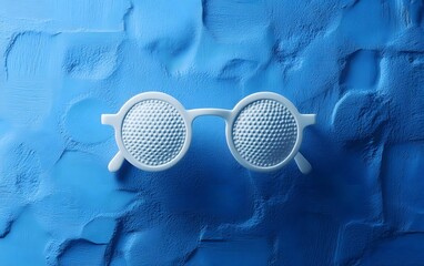 Unique Textured Round Eyeglasses on Blue Background