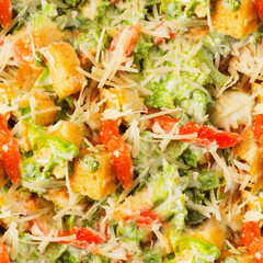 Seamless 4k photo texture material of salmon caesar salad.
