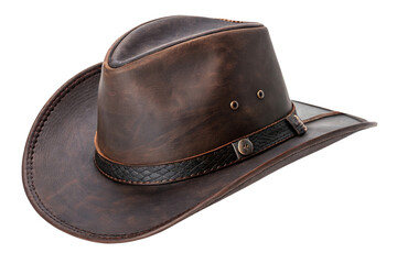 Classic dark brown fedora cowbow hat isolated on transparent background