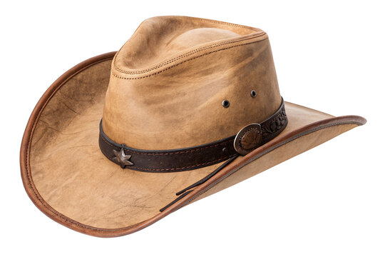  Classic light brown fedora cowbow hat isolated on transparent background