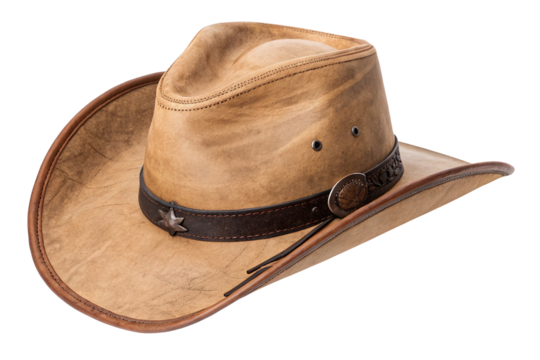 Classic light brown fedora cowbow hat isolated on transparent background