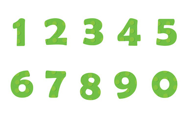 Green Lego numbers 0 to 9 illustration design