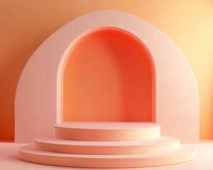 minimal 3D render podiums in various peach and orange tones with arch elements.
