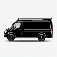 Black delivery van parked on a street, showcasing modern design and compact size