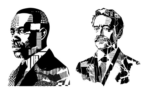 Vector Portraits of influential thinkers Baldwin and Orwell rendered in bold style.