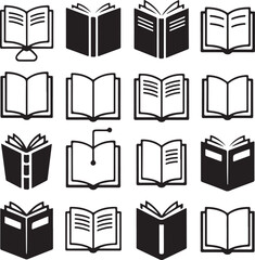 Vector collection of open book illustrations and book icons for educational or reading projects