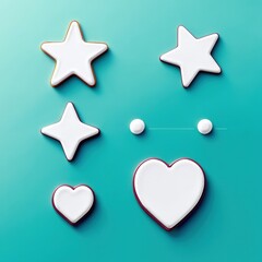 kids art craft and collage concept. White star and heart shapes on a teal background.