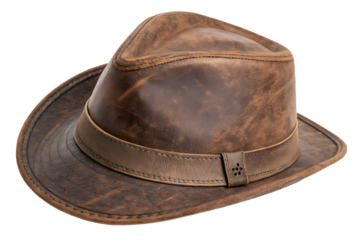 Classic brown fedora cowbow hat isolated on transparent background