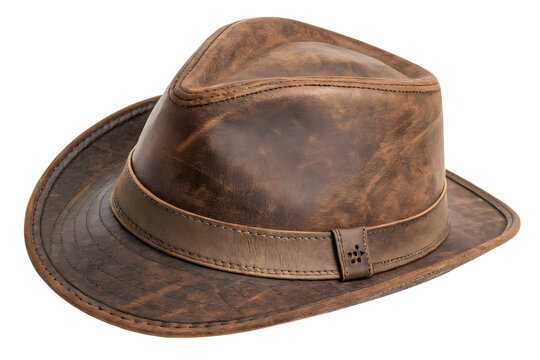 Classic brown fedora cowbow hat isolated on transparent background