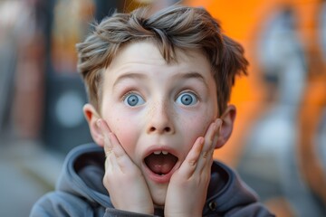 Surprised Kid Holding Face in Awe
