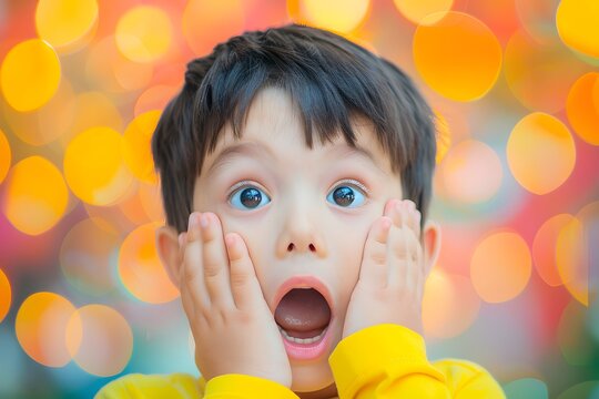 Surprised Kid Holding Face in Awe - Powered by Adobe