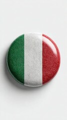 Round button with Italian flag design showcases national pride and cultural heritage in a simple yet striking manner