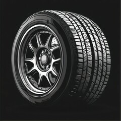 High-performance tire showcasing sleek design and traction features in a dark background