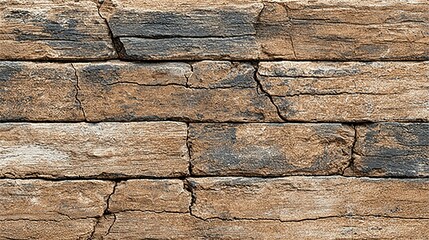 Obraz premium Close-up view of a wall made of textured, layered stone.