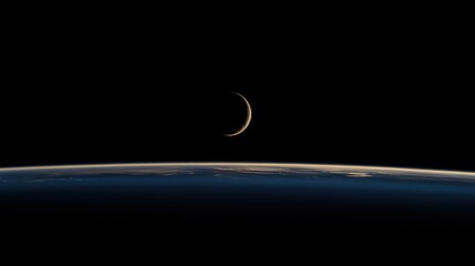 Crescent Moon Above Earth's Horizon from Space