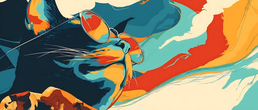 Abstract cat with sunglasses