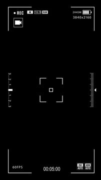 Camera viewfinder interface focusing screen overlay vertical. Perfect as an overlay for video creators.