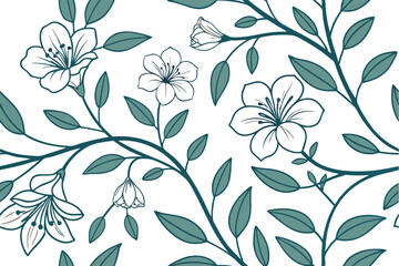 Seamless Floral Pattern with Vibrant Blossoms and Delicate Leaves for Elegant Textile and Wallpaper Designs
