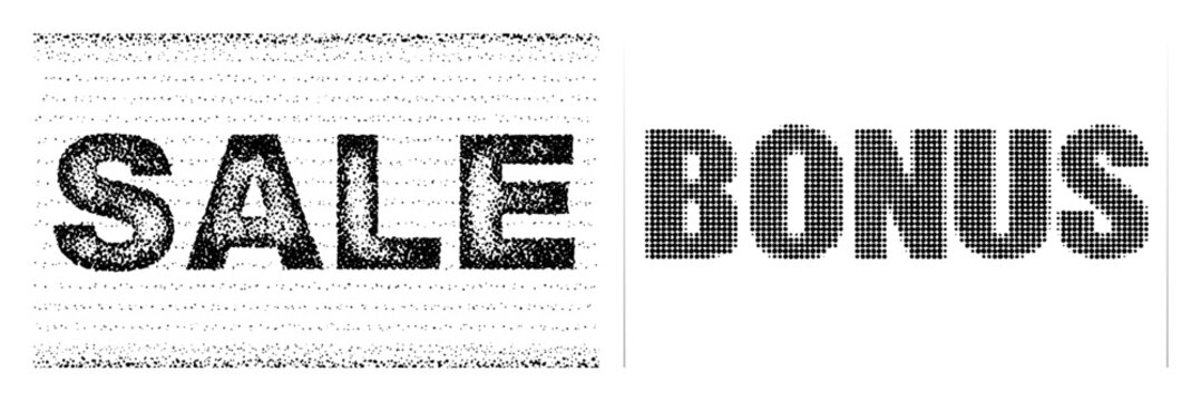Vector Dot patterned typographic designs for Sale and Bonus promotions.
