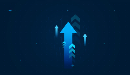 Group of blue arrow for graph background. The large central blue arrow represents strong upward momentum, symbolizing business or personal growth and provement concept vector