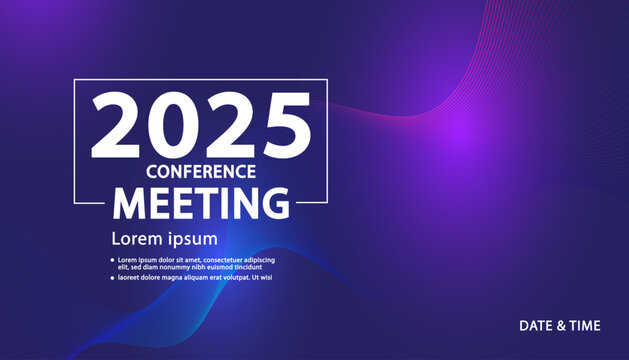 A modern banner template for a conference or meeting. This professional design features a dark blue and purple gradient background with soft, abstract wavy lines.