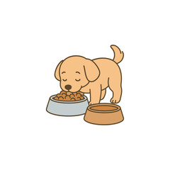 dog eating from dog bowls. Vector illustration