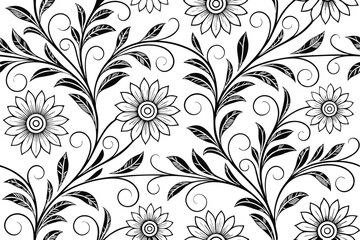 Seamless Floral Pattern with Vibrant Blossoms and Delicate Leaves for Elegant Textile and Wallpaper Designs