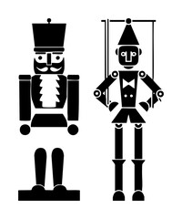 Obraz premium Vector Classic nutcracker and marionette toy illustrations in black