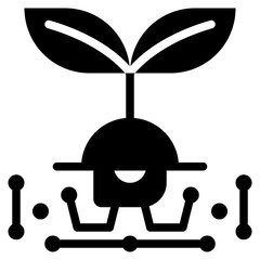 leaf sprout chip processing sustainable ai solid glyph icon