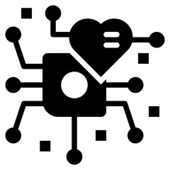 heart shape ethical ai chip process solid glyph icon