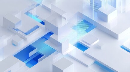 Abstract Geometric Composition with Blue and White Cubes