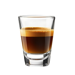 espresso in a clear glass on a brown isolated on a clean and clear White background.