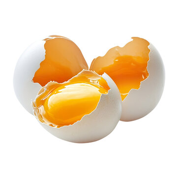Eggs, three halves, yolks exposed isolated on a clean and clear White background.