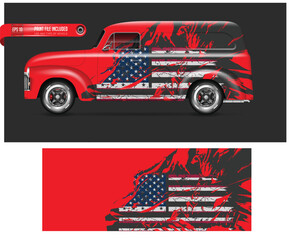 Patriotic American Flag Design Wrap for Vintage Pickup Truck