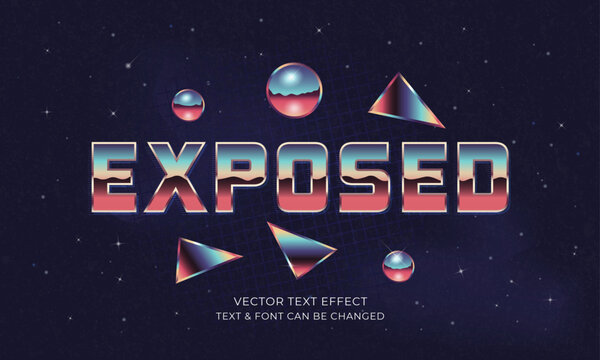 Retro Text Effect. Editable text template with chrome effect and space background. Synthwave, 80s, Retrowave. Perfect for posters, flyers, banners design. Vector illustration. - Powered by Adobe
