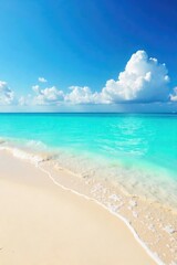 Vast expanse of turquoise ocean water meeting a sandy beach under a bright sunny sky Perfect for travel, vacation, and summer themes , texture, bright, scenic