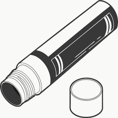 Open lip balm tube with cap isometric illustration