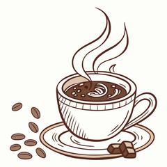 Aromatic coffee cup steam chocolate beans