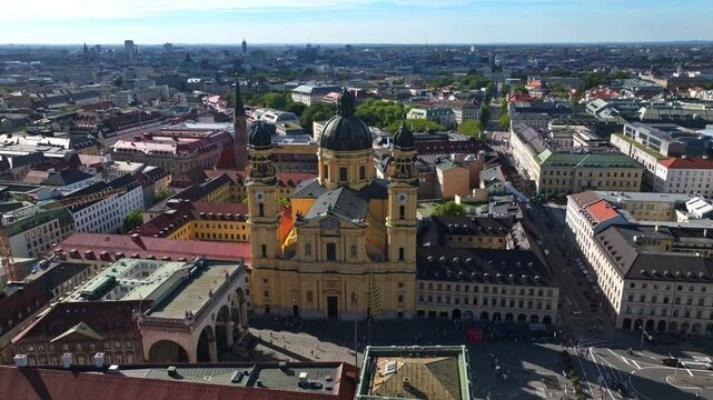 Aerial view of the Theatine Church (Theatinerkirche) in Munich, Germany.