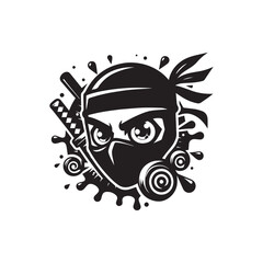 cartoon ninja eye logo, editable vector image