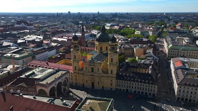 Aerial view of the Theatine Church (Theatinerkirche) in Munich, Germany.