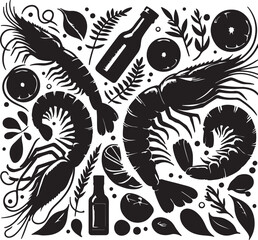 Shrimp with black vector