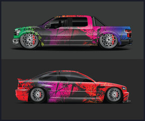 Custom Car and Truck Wraps with Abstract Paint Splatter Design