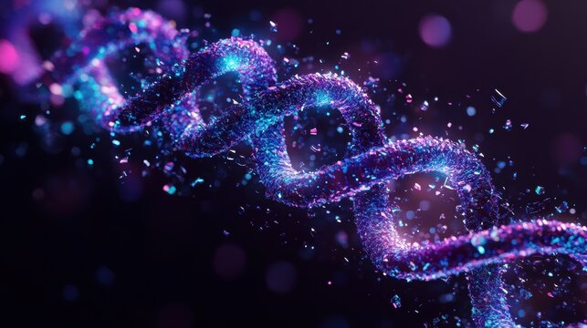 Vibrant Double Helix Structure Illuminated with Blue and Purple Hues