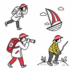 Adventurers explore nature hiking sailing travel