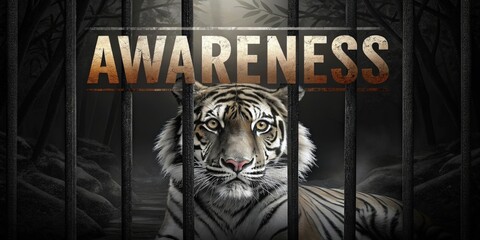 Tiger behind bars emphasizes the need for awareness about wildlife conservation and animal rights