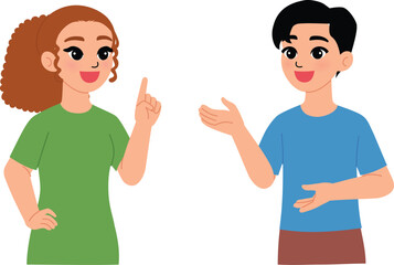 two man and woman talking together, conversation about male and female illustration