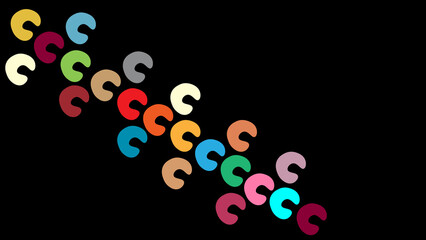 Abstract retro-style pattern with colorful curved semicircles forming a diagonal path on a black background, perfect for funky modern graphics, prints, and digital artwork