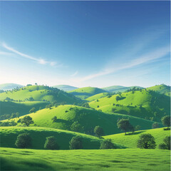 landscape with green field and blue sky