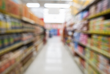 Shopping aisle exploration grocery store blurred image indoor perspective consumer experience